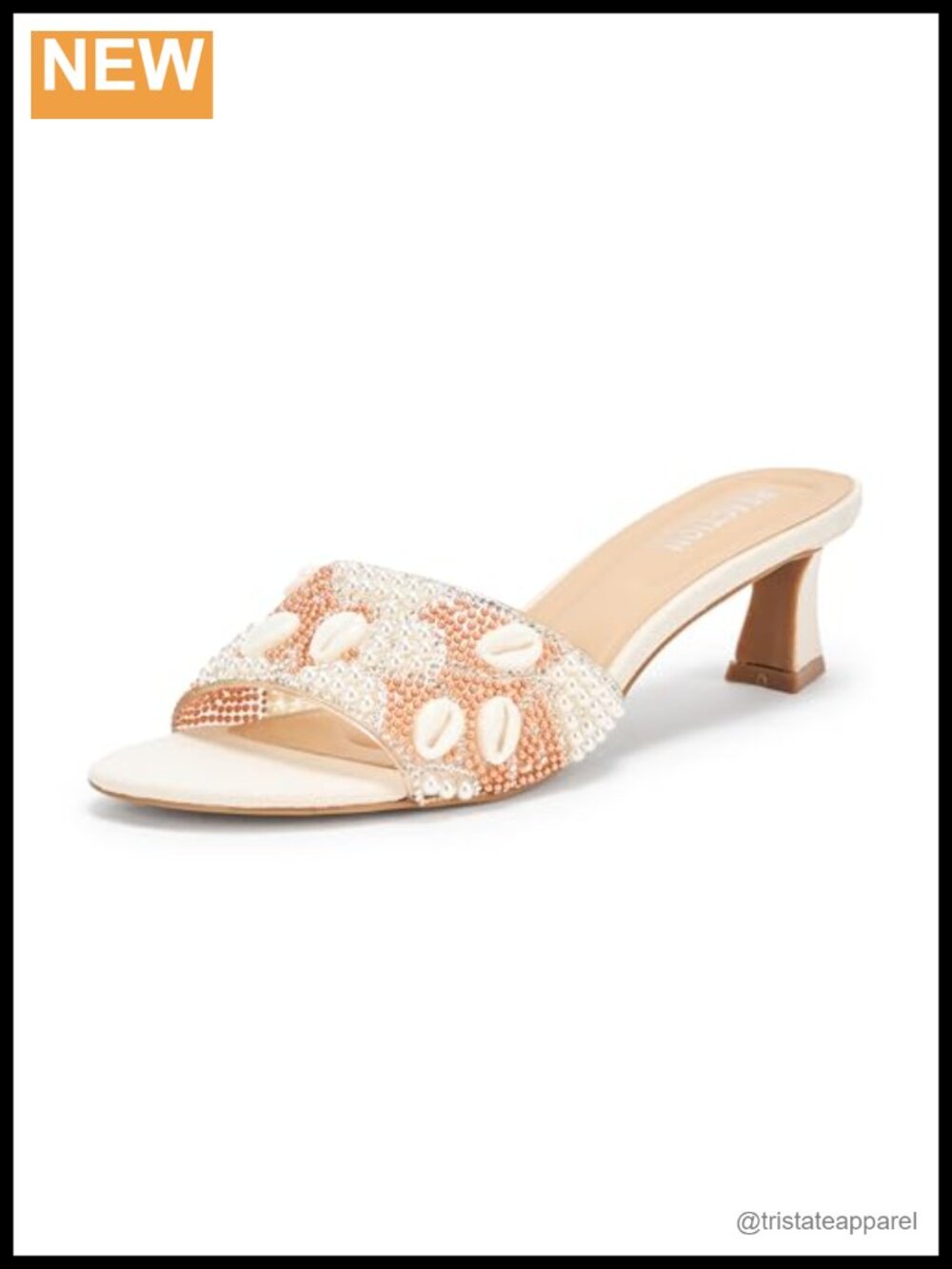Kenneth Cole REACTION Women's Bahama Shell Slide Heeled Sandals Beaded Upper